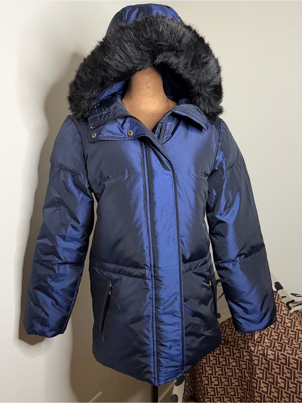 NWT Lauren Ralph Lauren Navy Winter Puffer Coat Petite Outerwear